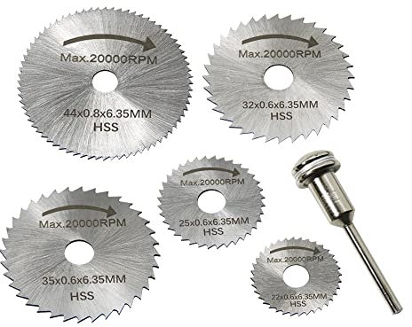 6-teiliges Mini-Kreissägeblatt-Set HSS-Trennscheibe Drehwerkzeug-Zubehör for Dremel-kompatibles Holz-Kunststoff-Aluminium