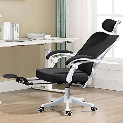 SGKOMN Bürostuhl, Gaming-Stuhl, Computerstuhl, Home-Office-Stuhl mit Lordosenstütze, Netz-Schreibtischstuhl, Drehstuhl mit hoher Rückenlehne, Chefsessel, bequemer Re, Black 1-64x116