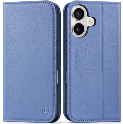 SHIELDON Lederhülle für iPhone 17 6,3 5G 2025, Glyzinie Violett | Echtleder Hülle, RFID-Blocker, Kartenschlitz, Magnetverschluss, Handy-Ösen, Cover Etui, TPU Case, Klapphülle