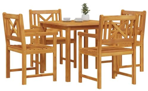 vidaXL Garden Dining Set 5 pcs Brown Solid Acacia wood, Garden and Terrace, Modern Acacia Wood Dining Set, Stylish Outdoor Furniture, Functional Patio Experience, Relaxing