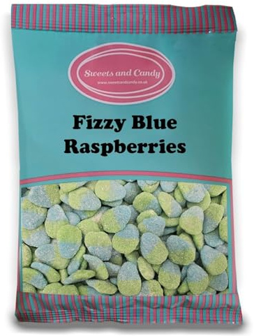 Sweets and Candy® Fizzy Blue Raspberries 1kg - Fizzy Blue Raspberry Flavour Jellies - Sugar Coated Halal Friendly Sweets - Bulk 1 Kilo Bag - Pick and Mix Share Size Bags