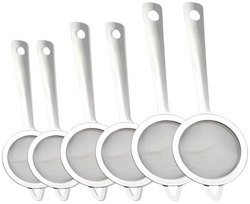 6 PCS Stainless Steel Sieve Kitchen Colander Sieves with Non Slip Handle Mini Small Tea Sieve Fine Mesh Easy to Clean for Juice Egg Loose Tea Spices Coffee Flour Filter