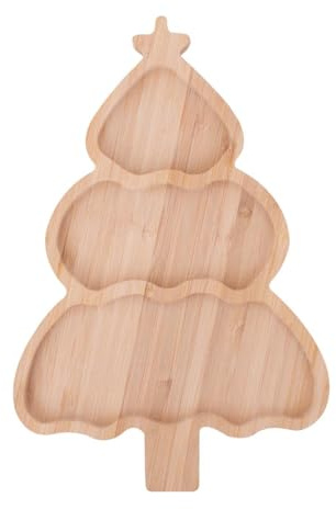 Christmas Tree Bamboo Serving Tray 20x30cm – Festive Wooden Platter with 3 Sections for Snacks, Biscuits, Nuts & Fruit – Eco-Friendly Holiday Grazing Board
