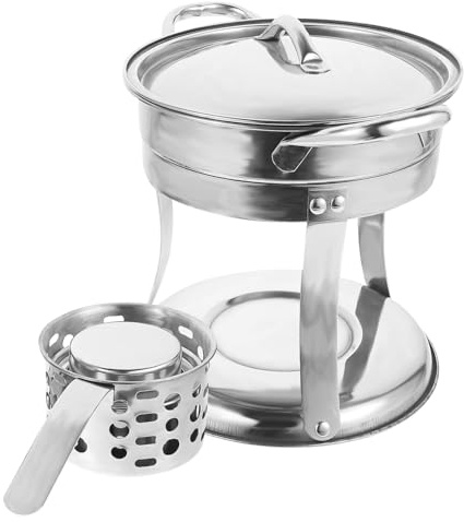 TOBBOMEY Kleiner Edelstahl Hotpot Topf mit Herdplatte Tragbarer Einzel Eintopfkocher Hitzebeständig und Rutschfest für Camping und Outdoor Haushalts Camp Küche
