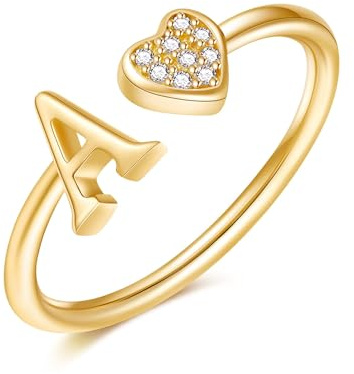 HARJJME Ringe Gold Damen 14K Vergoldete Wasserfest Ring mit Buchstaben Herz Initiale A-Z Verstellbar Stapelbar Daumenring Fingerring Goldene Ringe Schmuck Geschenke für Frauen Mädchen