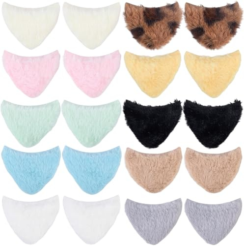 SUNNYCLUE 50 Stück 10 Farben Plüsch Katzenohren Haarspangen Flauschige Katzenohren Lose Weich Niedlich Cartoon Cosplay Haarverzierung Zubehör Für DIY Haarspangen Party Basteln Nähen Ornament Dekoratio
