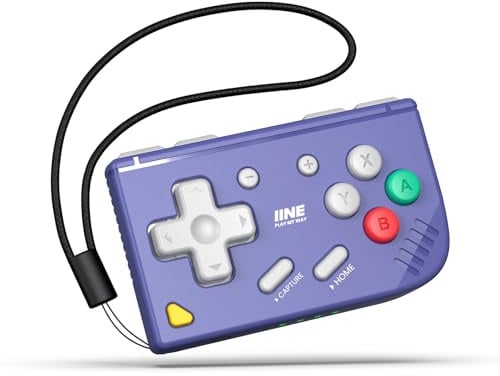 IINE Mini Retro Game Controller, Portable Wireless Gamepad, Taschengröße, kabelloser Mini Game Controller mit Schlüsselanhänger-Design, tragbarer Reise-Controller für Mobile & PC-Gaming (Retro Purple)