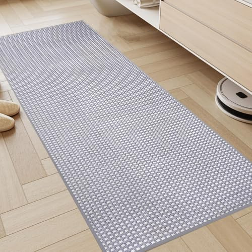 KMVIZI Küchenteppich 45x180cm, Küchenläufer, Teppich Läufer Küche, Hellgrau | Chenille, Rutschfest, Waschbar, Absorbierend, Schmutzabweisend, Leicht zu Reinigen, für Küche, Flur, Eingang, Badezimmer