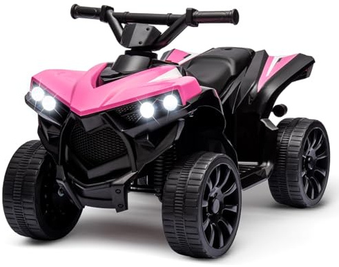 Quad Eléctrico Infantil de 1 Plaza 6 V con Pedal, 1,5 – 3 km/h, Coche Eléctrico para Niños con Música, Trompeta y Faros LED, Vehículo Todoterreno para Niños de 3 – 8 Años (Rosa)