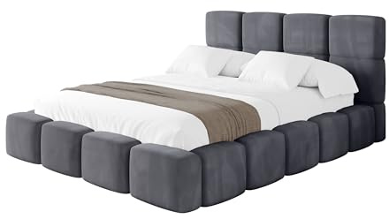 ALTDECOR Polsterbett mit Bettkasten und Lattenrost, Bett mit Kopfteil, Boxbett ohne Matratze, Doppelbett mit Stauraum - NATA 140x200 Dunkelgrau