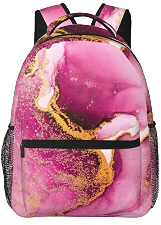 Zaini con falena e luna, zaino per laptop per viaggi e lavoro, borse leggere per libri per uomini e donne, Marmo Oro Rosa, One Size, Zaino daypack