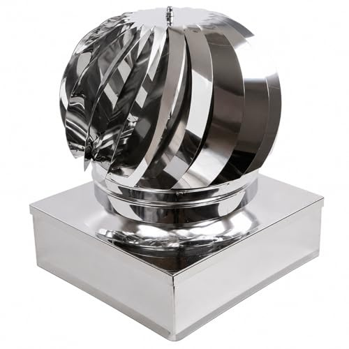 MAKA Comignolo Eolico Quadro Aspirante, Cappello Eolico per Aerazione ed Espulsione Aria, Terminale Girevole in Acciaio, Aspiratore Eolico Base Quadra (Zincato, 200x200 mm)