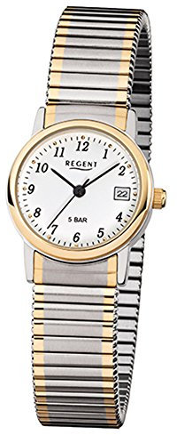 Regent Damenarmbanduhr F889 Edelstahl Zugband goldplattiert bicolor