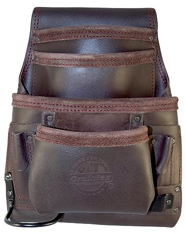 Graintex OS2220 10 Pocket Oil Tanned Leather Nail & Tool Pouch with Tape Holder & Hammer Holder