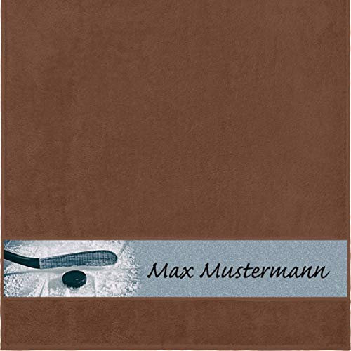 Manutextur Duschtuch mit Namen - personalisiert - Motiv Sport - Eishockey - viele Farben & Motive - Dusch-Handtuch - braun - Größe 70x140 cm - persönliches Geschenk mit Wunsch-Motiv und Wunsch-Name