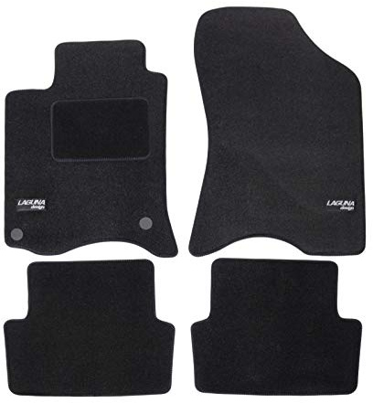 J&J AUTOMOTIVE Logo Tapis De Sol Noir Velours sur Mesure pour Renault Laguna B 2001-2007, Ajustement Précis, Base Antidérapante, Zone des Pédales Renforcée