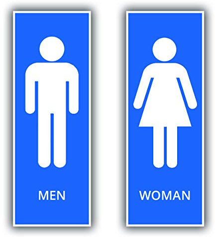 4x Adesivi WC Pittogramma WOMAN & MAN DONNA & UOMO 21x7,2cm per Uso Interno o Esterno con Protezione UV Resistente alle Intemperie Segnali di Obbligo di STROBO