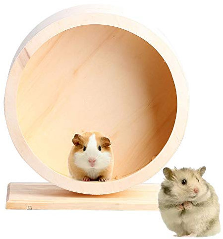 DINGZHAO Hamsterrad - Holzübungsrad für Haustiere, geräuschlos, lustiges Laufrad, Ruhhaus, Nest, rutschfeste Laufscheibe für Rennmäuse, Chinchillas, Igel, Mäuse und andere kleine Tiere (L)
