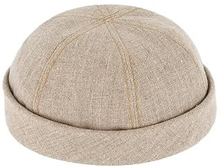 fiebig Dockermütze Leinen | Dockercap mit Rollrand | Fischermütze mit Baumwollfutter (59-L, Beige)