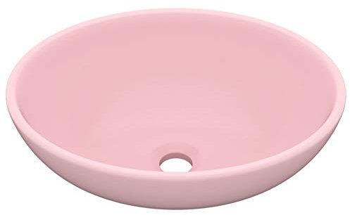 Tidyard Luxuri?ses Ovales Waschbecken Keramikbecken mit Abflussloch Waschschale Aufsatzwaschbecken Waschtisch Waschplatz Handwaschbecken Matt Rosa 400 x 330 x 135 mm Keramik Oval