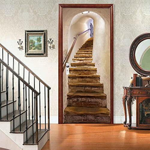 JFEDMN Türtapete Selbstklebend Türposter - Türtapete 82X200Cm 3D Ideen Für Weiße Wandtreppen Abnehmbar Fototapete Türfolie Poster Tapete Türaufkleber Für Tür Wohnzimmer Schlafzimmer Küche Bad