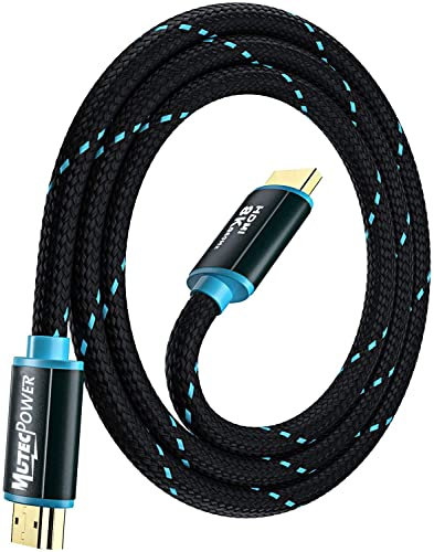 MutecPower 1 mètre Câble 8k HDMI 2.1V Ultra Haute Vitesse Certifié 48Gbps 8K@60Hz & 18Gbps 4K@120Hz avec HDR, VRR & eARC - 30 AWG homologué UL Câble 1m mâle vers mâle bleu/noir tressé