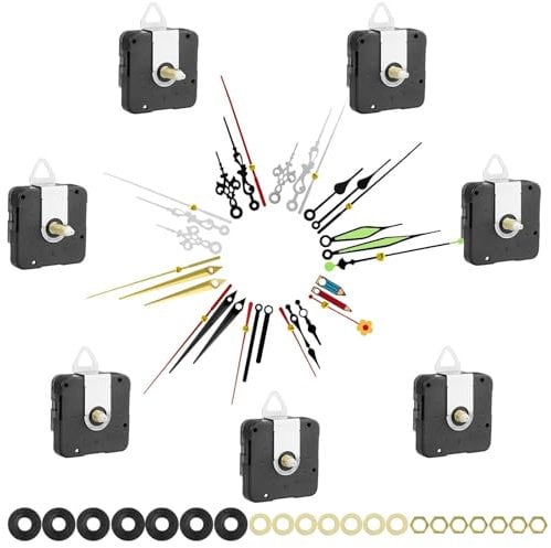 EEEKit Clock Mechanisms Replacement, 7PCS Quartz Battery Motor Movements with 10 Sets of Hands for DIY Clock Parts Repair (13/15/22mm Shaft)