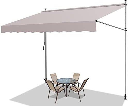 Fiqops Klemmmarkise mit Handkurbel Balkon, Balkonmarkise ohne Bohren, Markise UV-beständig, Sonnenschutz wasserdicht, Höhenverstellbar, 400x120x 200-300cm Beige