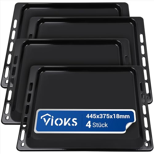 VIOKS 4x Backblech 445 x 375 x 18 Ersatz für Whirlpool 481241838128 Backform rechteckig/Fettpfanne Backofen/Ofen Backblech - Ofenbleche für Backofen