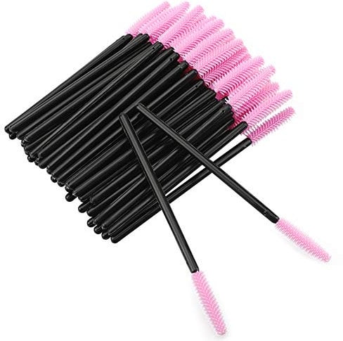 G2PLUS 50 PCS Disposable Silicone Eyelash Brushes, Black and Pink Silicone Mascara Wands, Silicone Eyelash Spoolies for Eye Lash Extensions, 1x50
