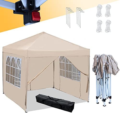 Mingone Faltpavillon Wasserdicht Pavillon 3x3m Stabil Partyzelt Pop Up Gartenzelt Weidezelt PE Bierzelt UV Schutz 50+ Festzelt mit 4 Seitenteilen,Beige