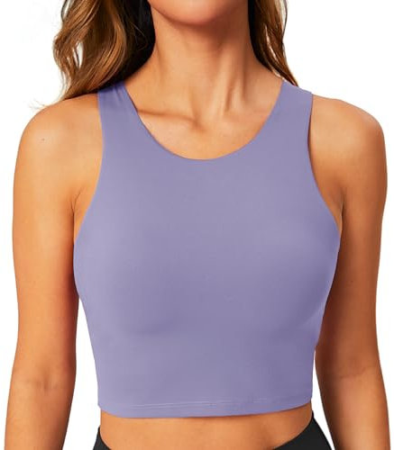BAYDI Sport BH Damen ohne Buegel Bustier Hochgeschlossenes Crop Top Racerback Tanktops Abnehmbare Polsterung Yoga Bra Lila