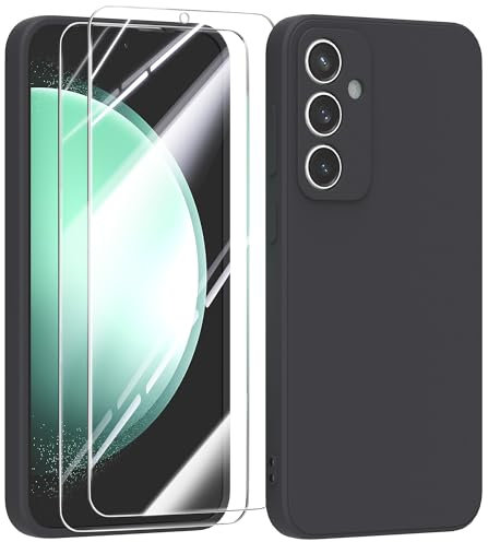 MIKULLE Cover in Silicone per Samsung Galaxy S23 FE 5G con 2 Pellicola Vetro Temperato, Custodia Morbido Silicone Ultra Sottile Liquida TPU Antiurto AntiGraffio Case - Nero