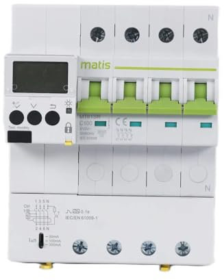 MT61SR Réenclencheur automatique triphasé 100a 4P courbe D avec valeur de fuite à la terre réglable 30ma, 100ma, 300ma (Size : 4, Color : 16a)