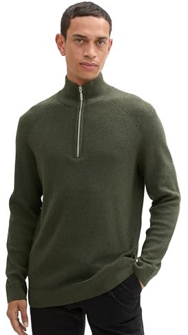 TOM TAILOR Herren Troyer Strickpullover aus Baumwolle, 36230 - Rosin Green Melange, L