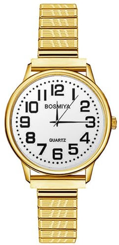 Silverora Uhren Damen Elastische Edelstahl: Gut Leicht Lesbare Analoge Quarz Damenuhr Arabischer Ziffernskala Armbanduhr mit Stretchband Geschenke für Damen Ältere Gold