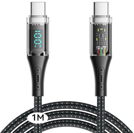 Kuulaa Cable USB C, 100 W Cable USB C a USB C con pantalla LED, Cable de carga y transferencia de datos USB, Compatible con iPhone 15/15 Pro/15 Pro Max MacBook Pro Air iPad Pro Air Galaxy S24 S23