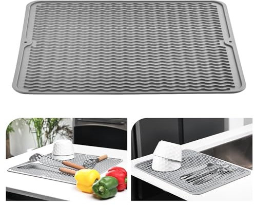 KitchenRaku Alfombrilla Escurreplatos de Silicona (Gris, 40x50cm)
