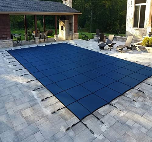 AVLLSO Manta térmica Piscina Cubierta de Seguridad para Piscina enterrada con Anclas de latón, Resortes de Acero Inoxidable, Malla Azul(3m x 5m/10ftx 16ft)