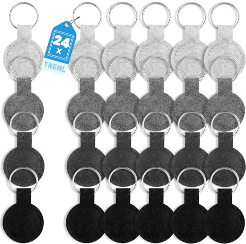24 Filz Schlüsselanhänger 4cm Runde Schlüsselanhänger für Basteln Rohling mit Edelstahl Ring für DIY Dekoration Handwerk (Schwarz-Grau-Dunkelgrau-Hellgrau)