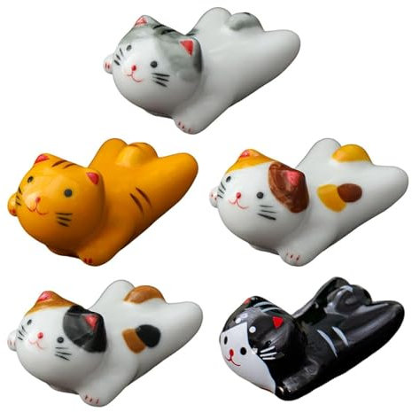 5 Pieces Cat Chopstick Rack, Cute Cartoon Ornaments, Ceramic Cat Ornaments, Japanese Decorations, Interesting Chopstick Rack, Home Decoration
