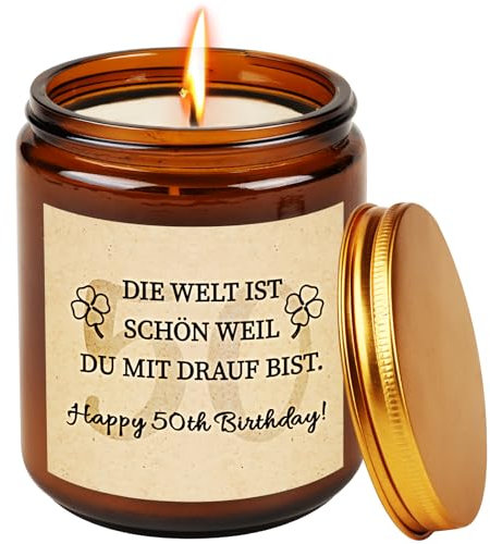 TUZELIYA Geburtstagsgeschenk für Frauen 50 - Kerzen Geschenk für Frauen 50 Geburtstag - Geschenk für Frau Mama Oma Schwester - Beste Freundin GeburtstagGeschenk - Duftkerzen im Glas - Lavendel-Duft