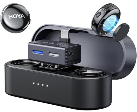 BOYA BOYALINK 3 Micro Cravate sans Fil pour iPhone 15/16, Android, Appareil Photo, Mini Micro avec Prise Jack USB-C/3,5mm, Réduction du Bruit par IA, 48KHz/24Bit, Microphone pour Smartphone, Camera