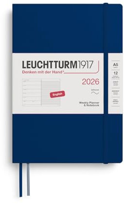 LEUCHTTURM1917 372682 Wochenkalender & Notizbuch Medium (A5) 2026, Softcover, Marine, Englisch