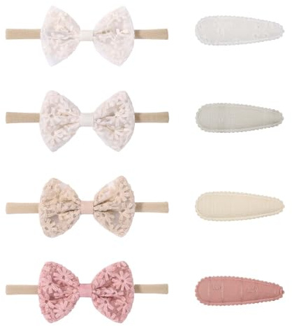 8PCS Newborn Baby Headbands Hair Bows & Clips Set for Girlsinfant and Kids | Soft and Comfortable,Baby Girl Headbands for Babies Aged 0–3 Months,Fit Birthday Parties, Baby Showers, and Family Photos