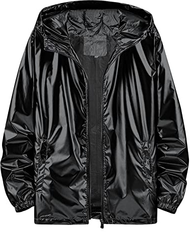 Generisch Manteau d'hiver métallisé brillant pour homme - Veste de fête d'hiver avec capuche - En métal brillant - Coupe-vent - Parka - Fermeture éclair - Cardigan fin - Costume de carnaval