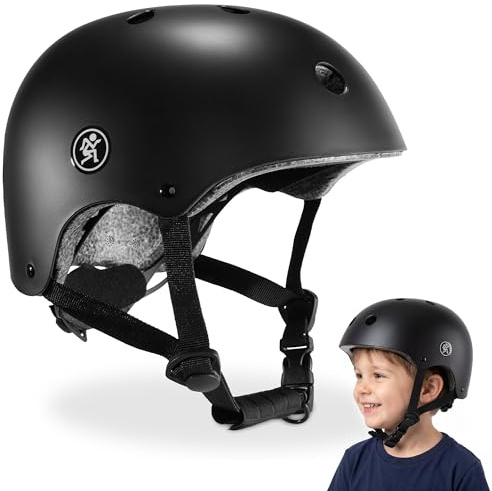 HyperMotion Kinderhelm Schwarz Matt Größe S (46-56 cm) für Fahrrad, Roller, Skateboard und Laufrad, PP-Außenschale, EPS-Kern, Verstellbar, Kinder 2–8 Jahre