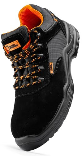 BLACK HAMMER Sicherheitsschuhe Herren leicht Kunststoffkappe und Kevlar-Zwischensohle Arbeitsschuhe knöchelhoch Sicherheitsstiefel Wanderschuhe S1P SRC 1557 (44 EU)