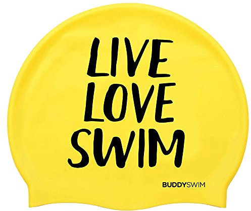BUDDYSWIM Gorro Natacion Hombre y Mujer de Silicona para Piscina o Aguas Abiertas, Gorro Silicona Natacion para Hombre y Gorro Piscina Mujer Pelo Largo. Color Llamativo Buena Visibilidad. Amarillo