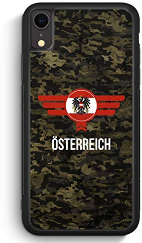 MUNIQASE Österreich Austria Camouflage mit Schriftzug - Silikon Hülle für iPhone XR Cover - Motiv Design Militär Military - Handyhülle Schutzhülle Case Schale